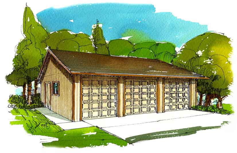 BGS Plans Three Car Garages with B Roof Style