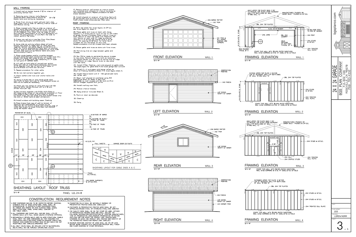 Single Story Plan - Wall Elevations & Roofing Details