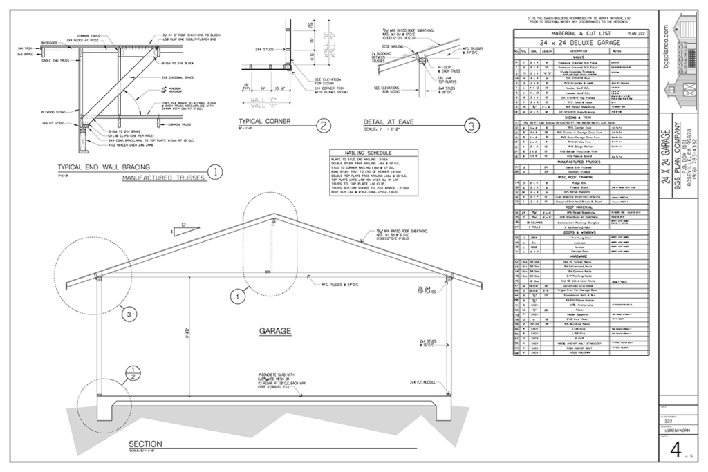 Single Story Plan - Complete Material list and Truss Instructions