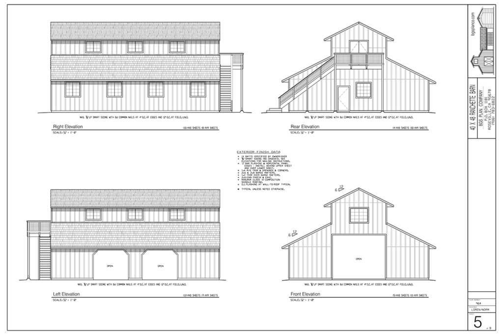 Two Story Plan - Exterior Finish Elevations